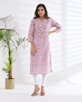 Hand Block Printed Cotton Kurti — Sculpted Neckline, Elegant Daily Wear