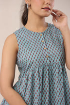 Printed Cotton Front Placket Midi Dress — Sleeveless, Everyday Comfort Fit