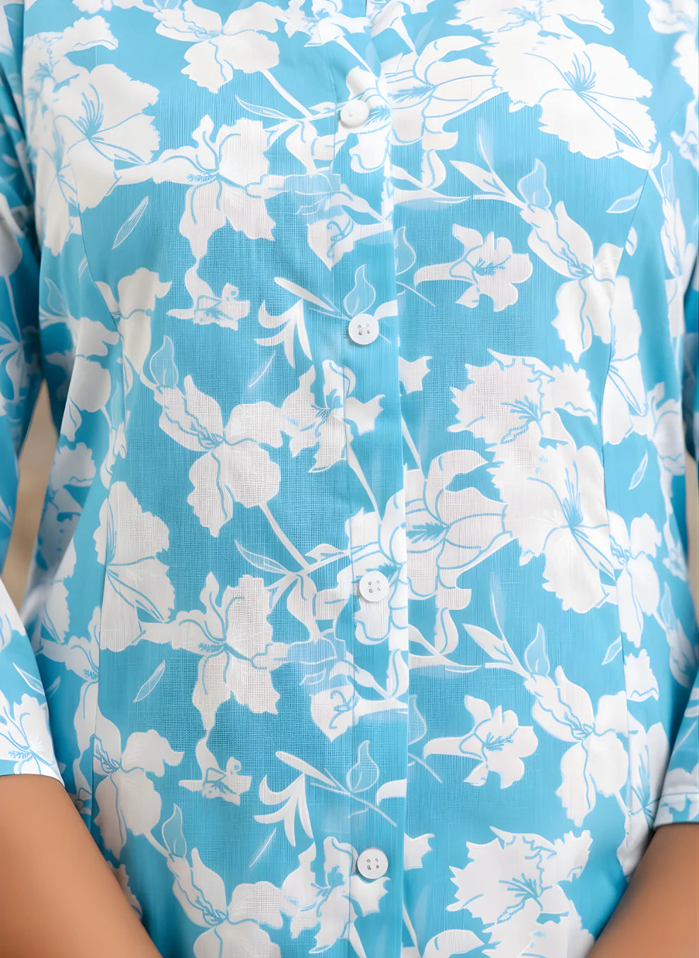 Elegant Blue Floral Printed Kurta Set in Pure Cotton