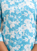 Elegant Blue Floral Printed Kurta Set in Pure Cotton