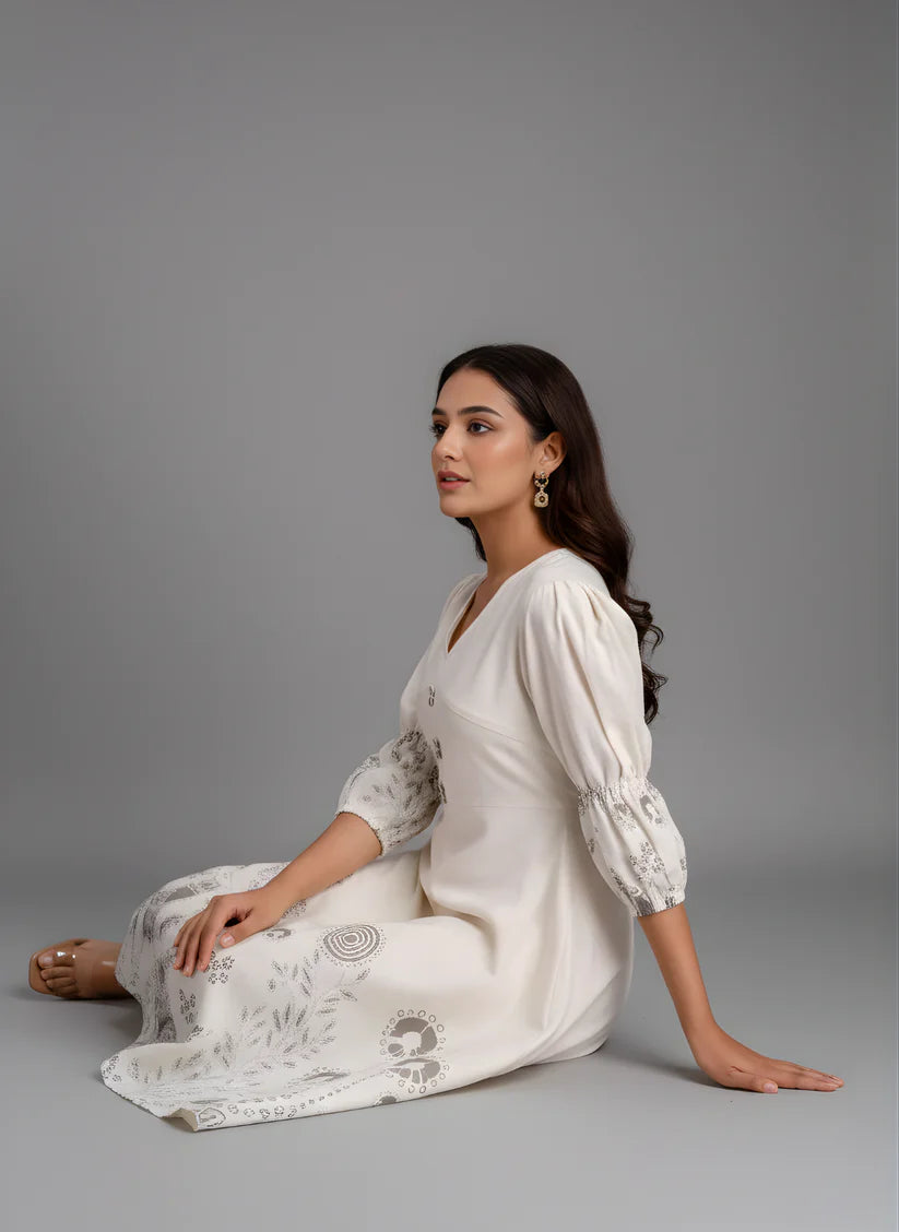 Pure Cotton White Printed Midi Dress