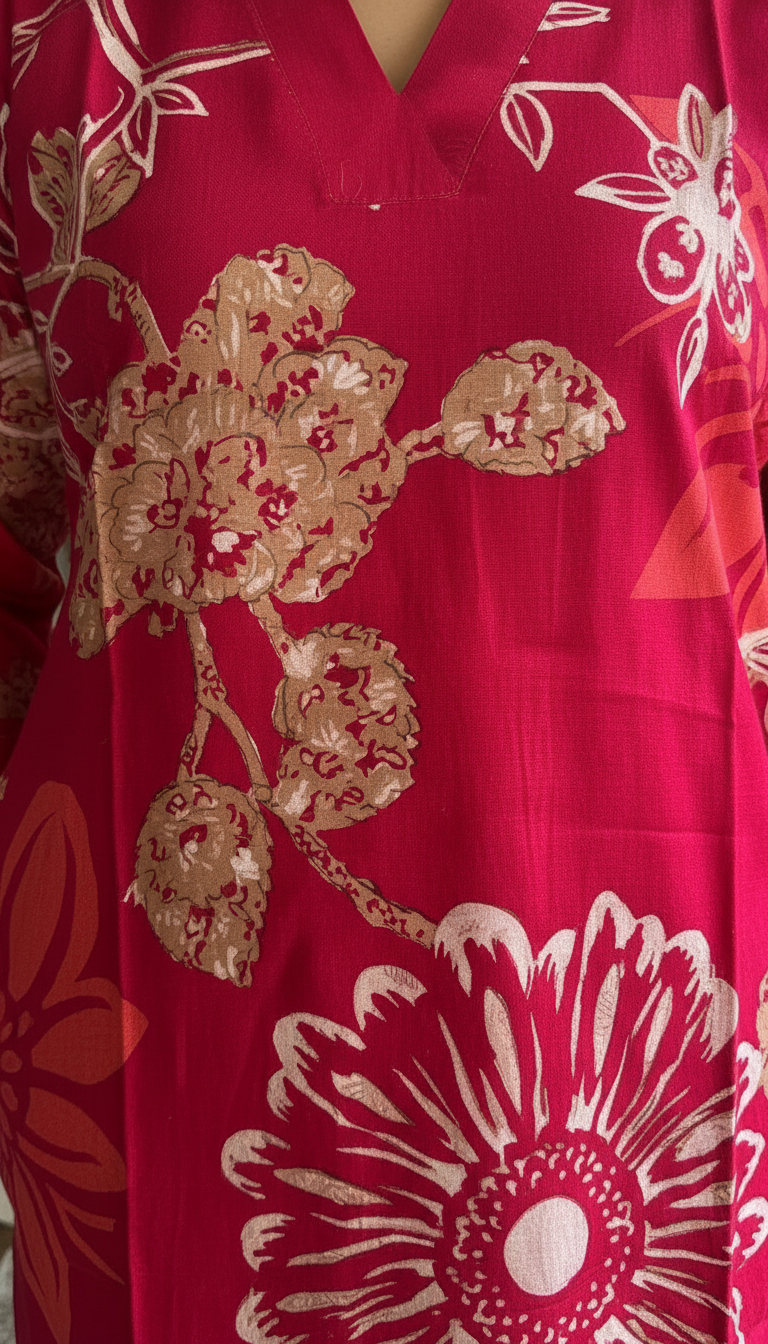 Elegant Red Vertical Silk Print Kurta Set with Floral Motifs