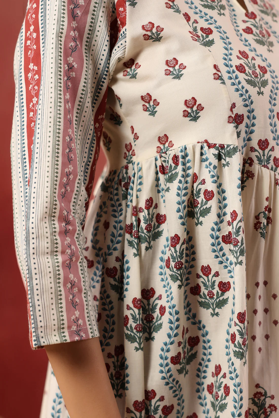 Hand-Block Printed Cotton Kurti — Elegant Flowy Ethnic Wear