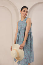Printed Cotton Front Placket Midi Dress — Sleeveless, Everyday Comfort Fit