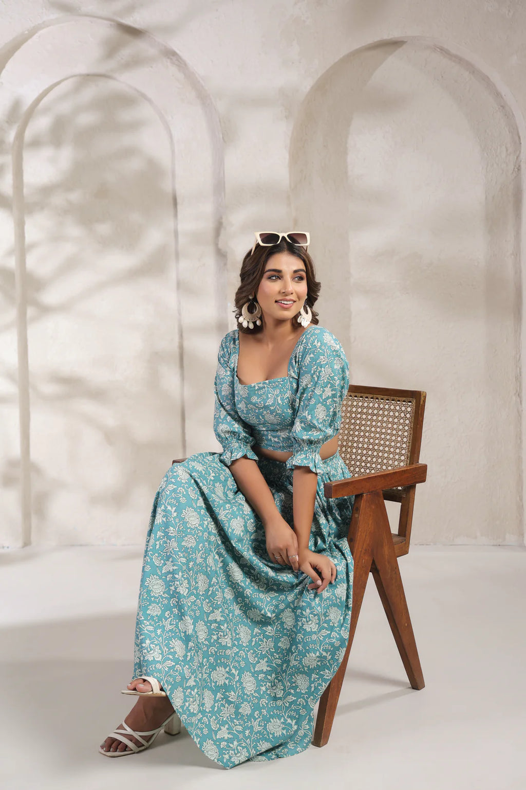 Elegant Cotton Crop Top & Skirt Co-ord Set – Floral Print | Summer Ethnic Wear