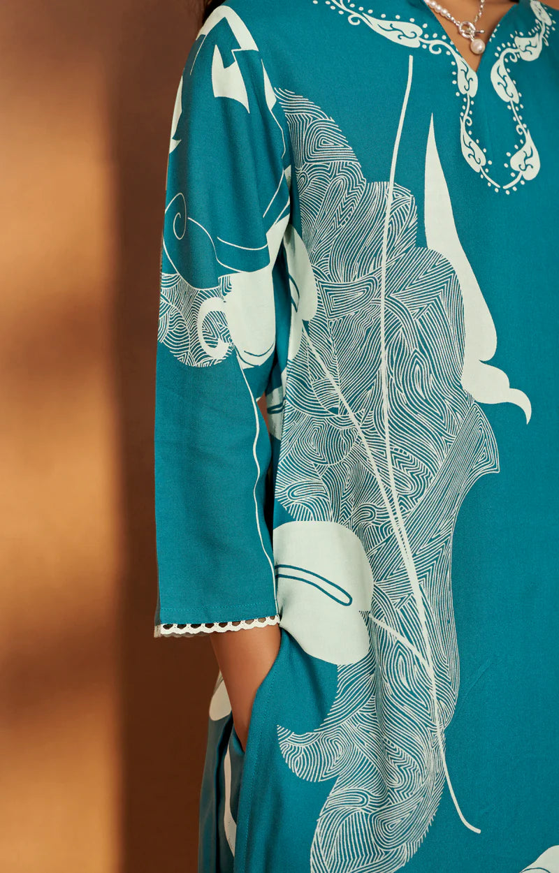 Purple Viscose Rayon Printed Straight Co-Ord Set