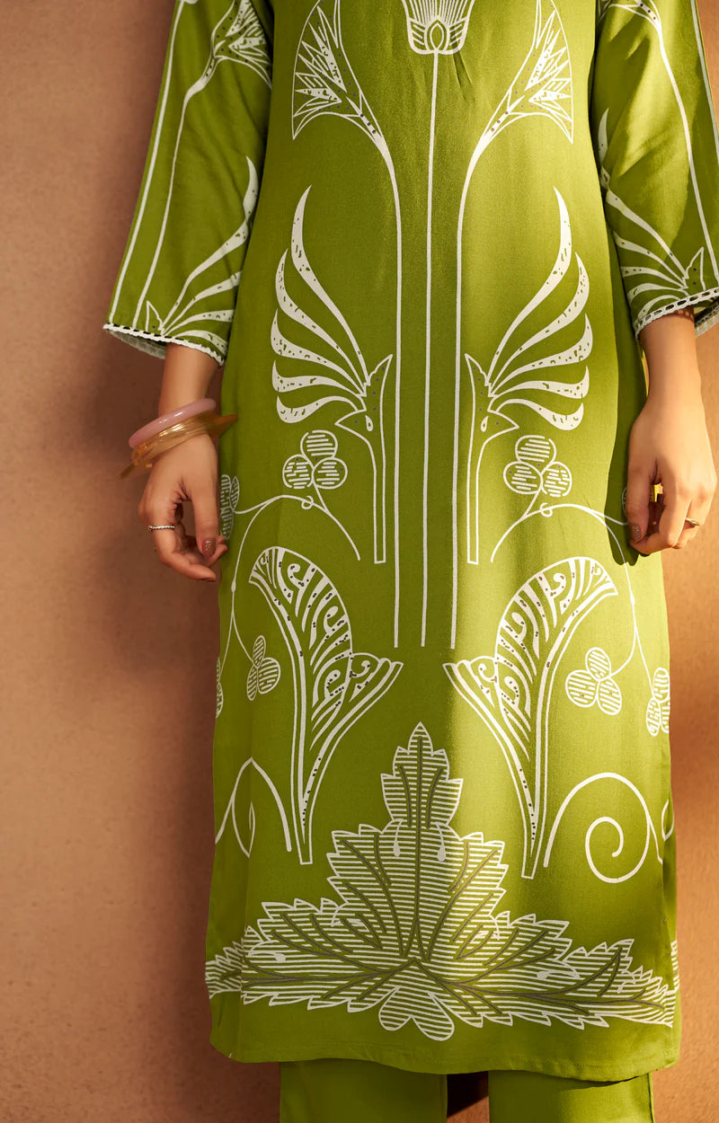 Rust Viscose Rayon Printed Straight Co-Ord Set