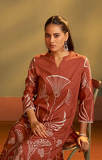 Rust Viscose Rayon Printed Straight Co-Ord Set