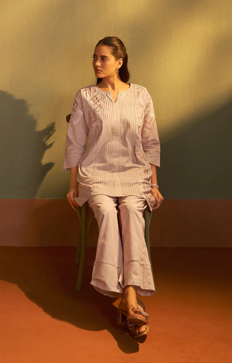 Brown Pure Cotton Embroidered Co-Ord Set