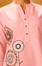 Women Pink Pure Cotton Embroidered Straight Kurta Co-Ord Set