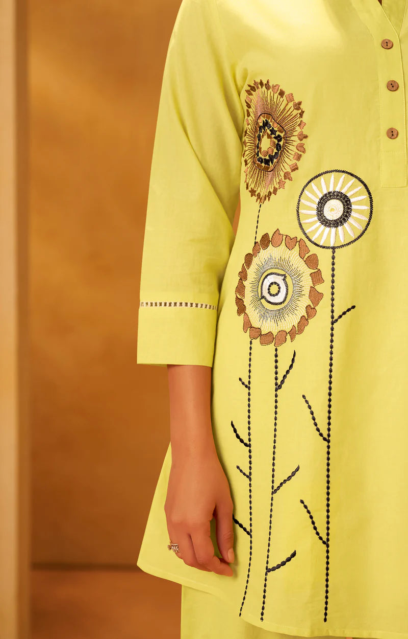 Women Pink Pure Cotton Embroidered Straight Kurta Co-Ord Set