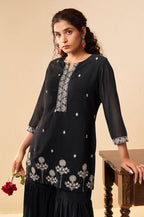 Black Georgette Handwork Embroidered Straight Kurta with Sharara & Net Dupatta