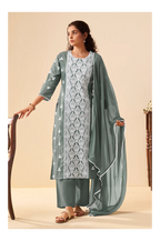 Grey Pure Cotton Schiffli Embroidered Straight Kurta Set