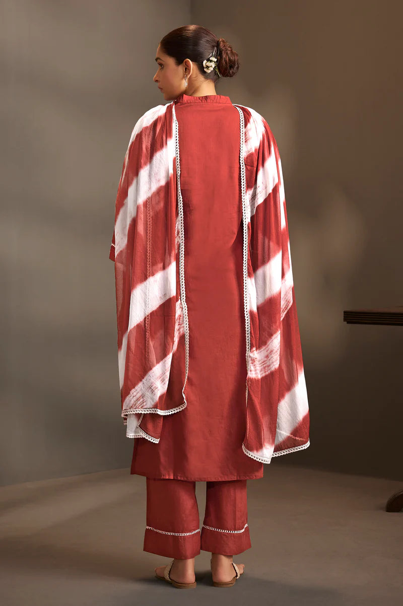 Rama Pure Cotton Schiffli Embroidered Straight Kurta Set with Cotton Pants & Najmin Chiffon Dupatta