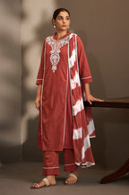Rama Pure Cotton Schiffli Embroidered Straight Kurta Set with Cotton Pants & Najmin Chiffon Dupatta