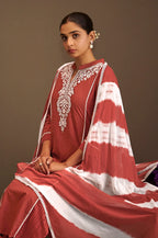 Rama Pure Cotton Schiffli Embroidered Straight Kurta Set with Cotton Pants & Najmin Chiffon Dupatta