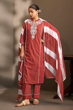 Rama Pure Cotton Schiffli Embroidered Straight Kurta Set with Cotton Pants & Najmin Chiffon Dupatta