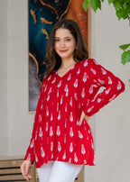 Red Ikat Printed Cotton Alia Top