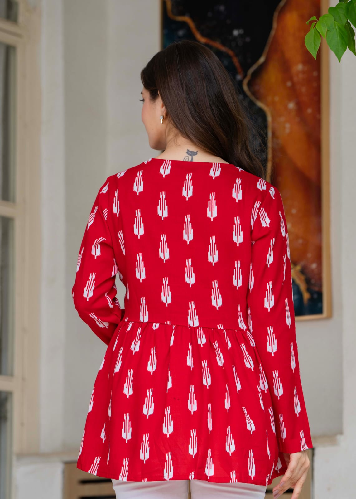 Red Ikat Printed Cotton Alia Top