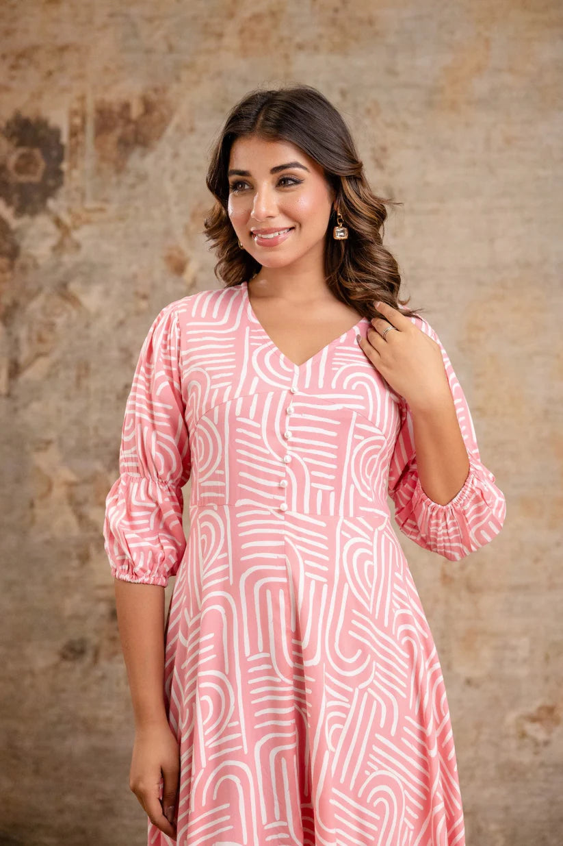 Staple Rayon Pink Printed Midi Dress