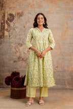 Lemon Floral Pure Cotton Kurta Set