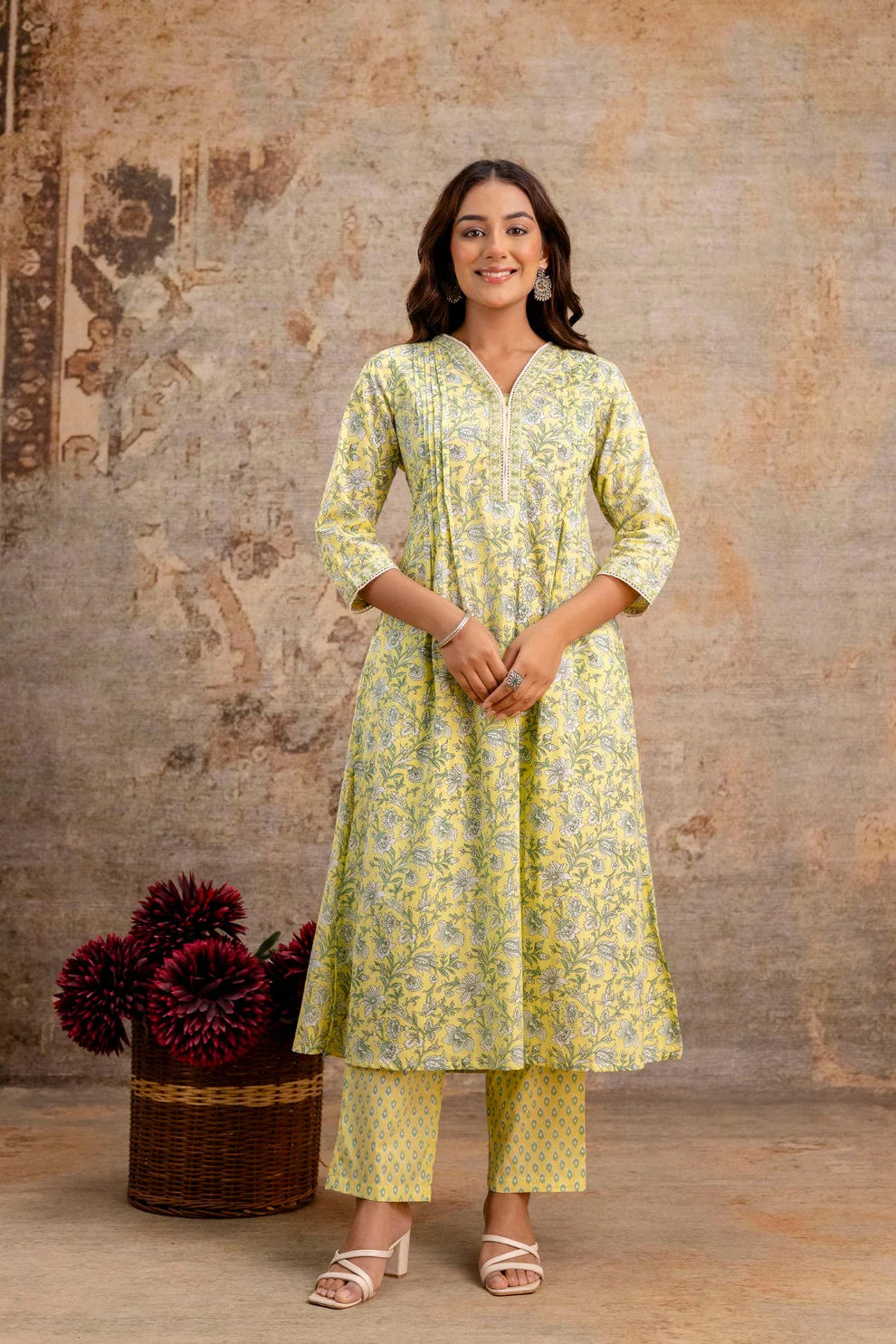 Lemon Floral Pure Cotton Kurta Set