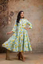 Pure Cotton Printed Flared Midi Dress