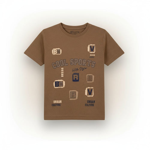 Boys Brown “Cool Sports” Printed T-Shirt