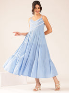 Pink Mul Cotton Tiered Maxi Dress with Inner