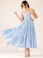 Pink Mul Cotton Tiered Maxi Dress with Inner
