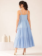 Pink Mul Cotton Tiered Maxi Dress with Inner