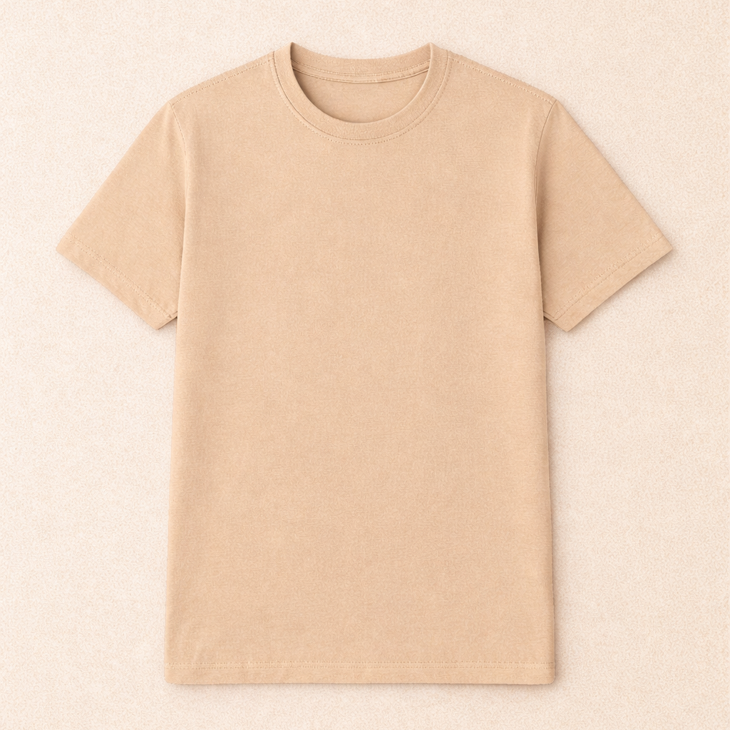 Beige t-shirt on a beige background with 'Biege' text below.