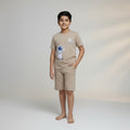 Boys Beige Space Printed Co-ord Set – T-Shirt & Shorts Set