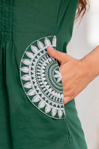 Bottle Green Cotton 60x60 Embroidered Women's Top