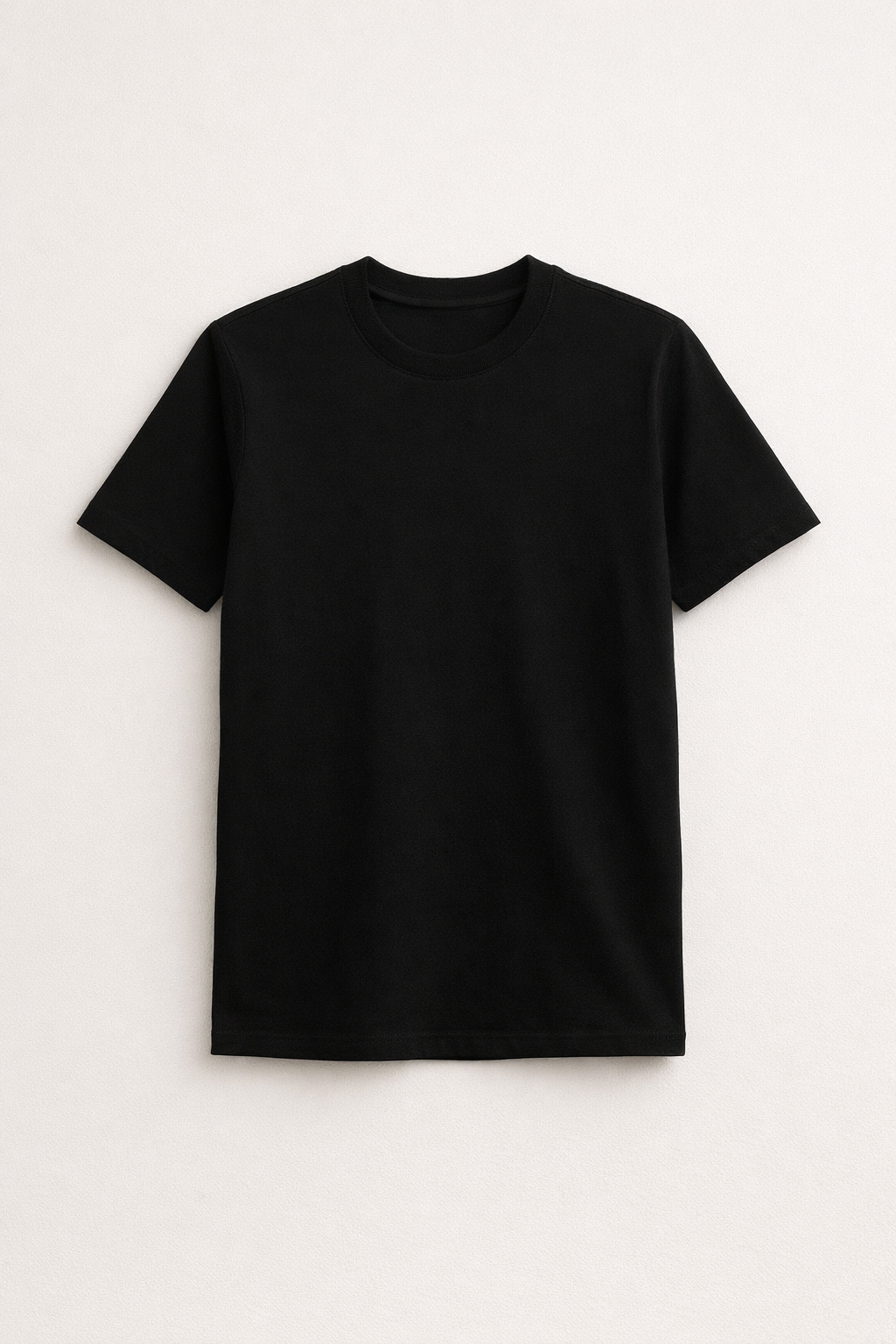 Black t-shirt on a light gray background