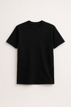 Black t-shirt on a light gray background