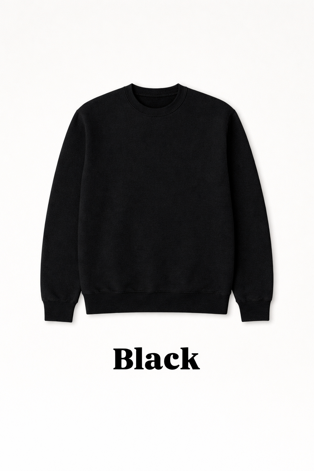 Black sweatshirt on a white background with 'Black' text below.