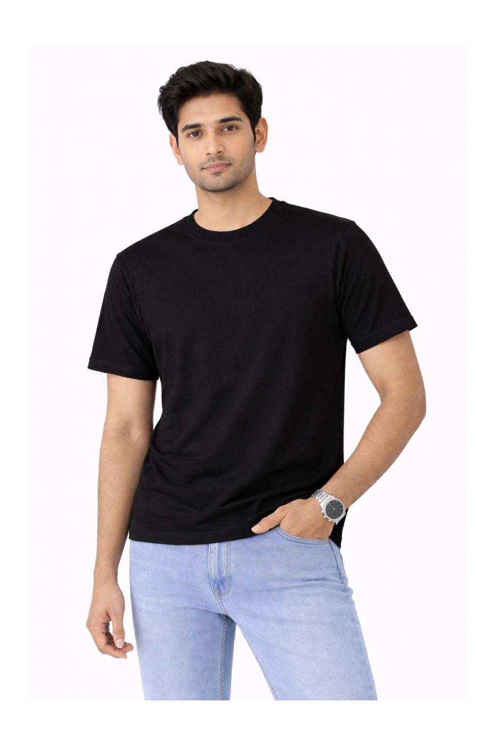 Black Bio-Washed 100% Cotton Super Combed T-Shirt (180 GSM)