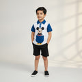 Boys Mickey Print Polo T-Shirt & Shorts Co-ord Set – Blue & White