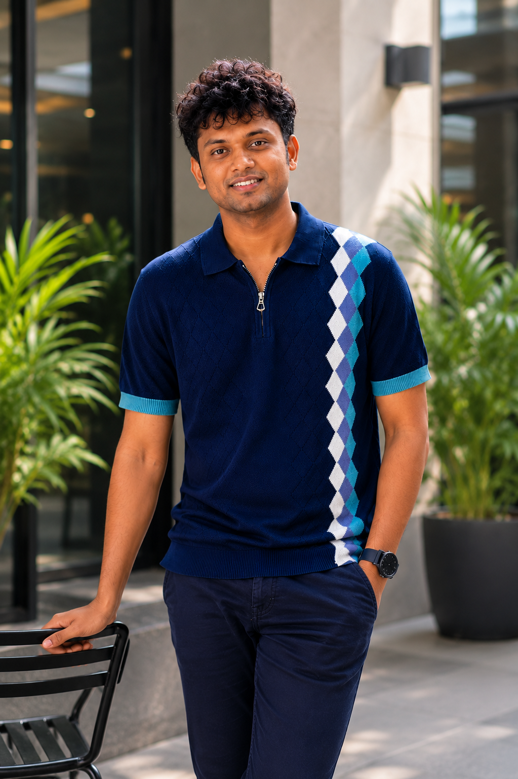 Premium Cotton Textured Polo T-Shirt for Men | Zip Neck Knit Polo