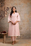 Blush Pink Striped Cotton Kurta Set for Women – Elegant Summer Co-Ord