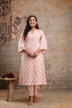 Blush Pink Striped Cotton Kurta Set for Women – Elegant Summer Co-Ord