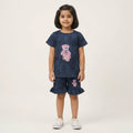 Girls Navy Blue Printed Set – Teddy Design | Stylish Ruffle Shorts