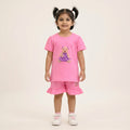 Girls Pink Printed Set – Cute Teddy Design | Stylish Ruffle Shorts