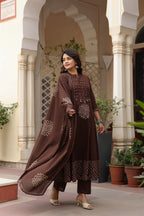 Vibrant Orange Cotton Kurta Pant Dupatta Set for Women