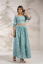 Elegant Cotton Crop Top & Skirt Co-ord Set – Floral Print | Summer Ethnic Wear
