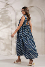 Elegant Indigo Buta dress crafted from pure cotton