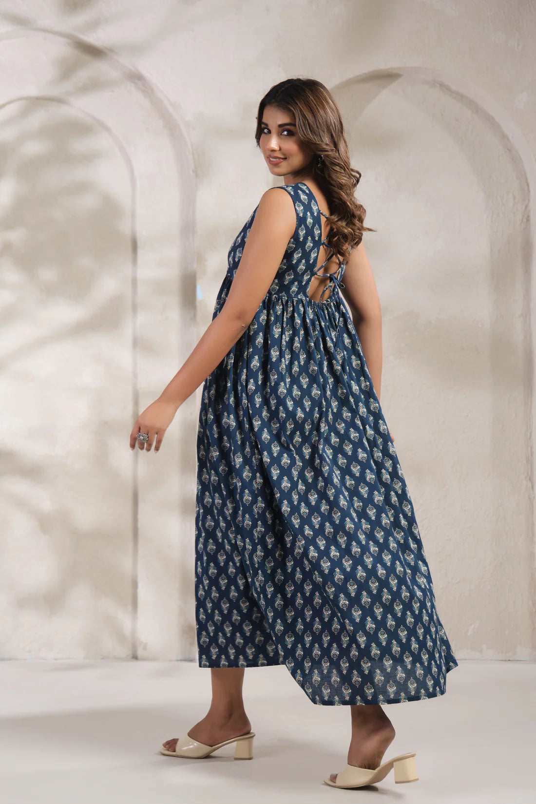 Elegant Indigo Buta dress crafted from pure cotton