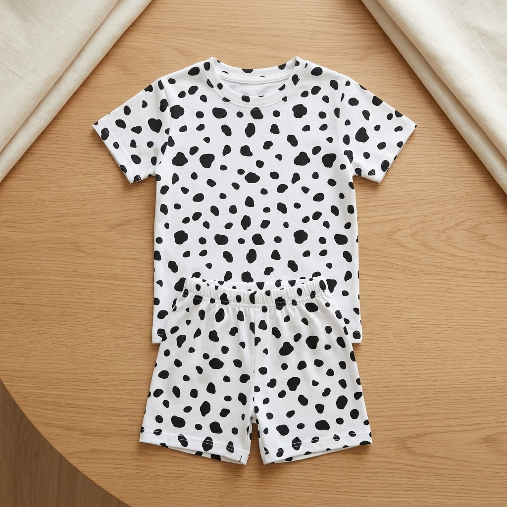 Kids White Printed Set – Trendy Black Spot Design | 100% Cotton