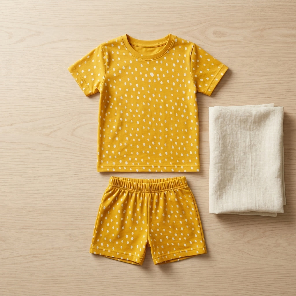 Kids Mustard Polka Dot Set – 100% Cotton